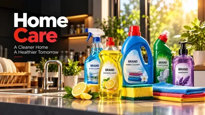 Household cleaning products in a modern kitchen