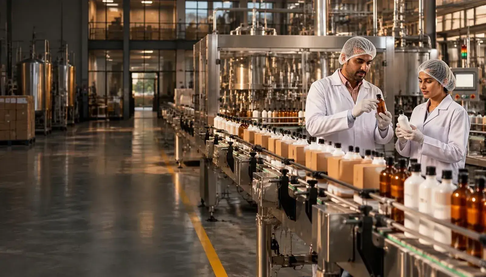 Quality check on a bottling line