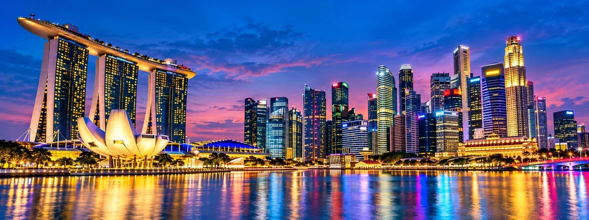 Singapore Marina Bay skyline illuminated at night