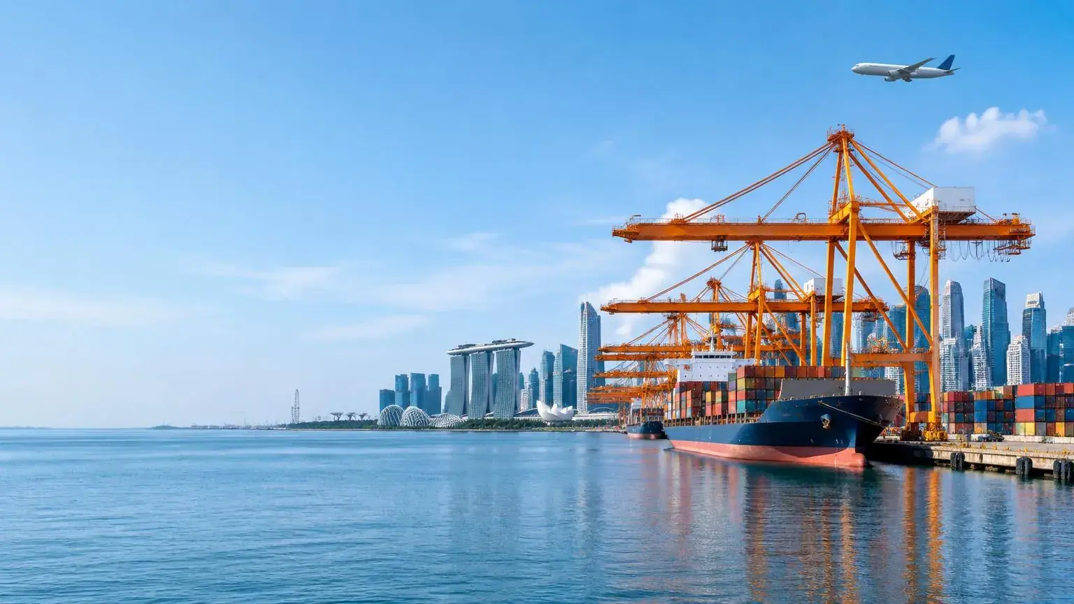 Singapore port, container ship and air freight connections