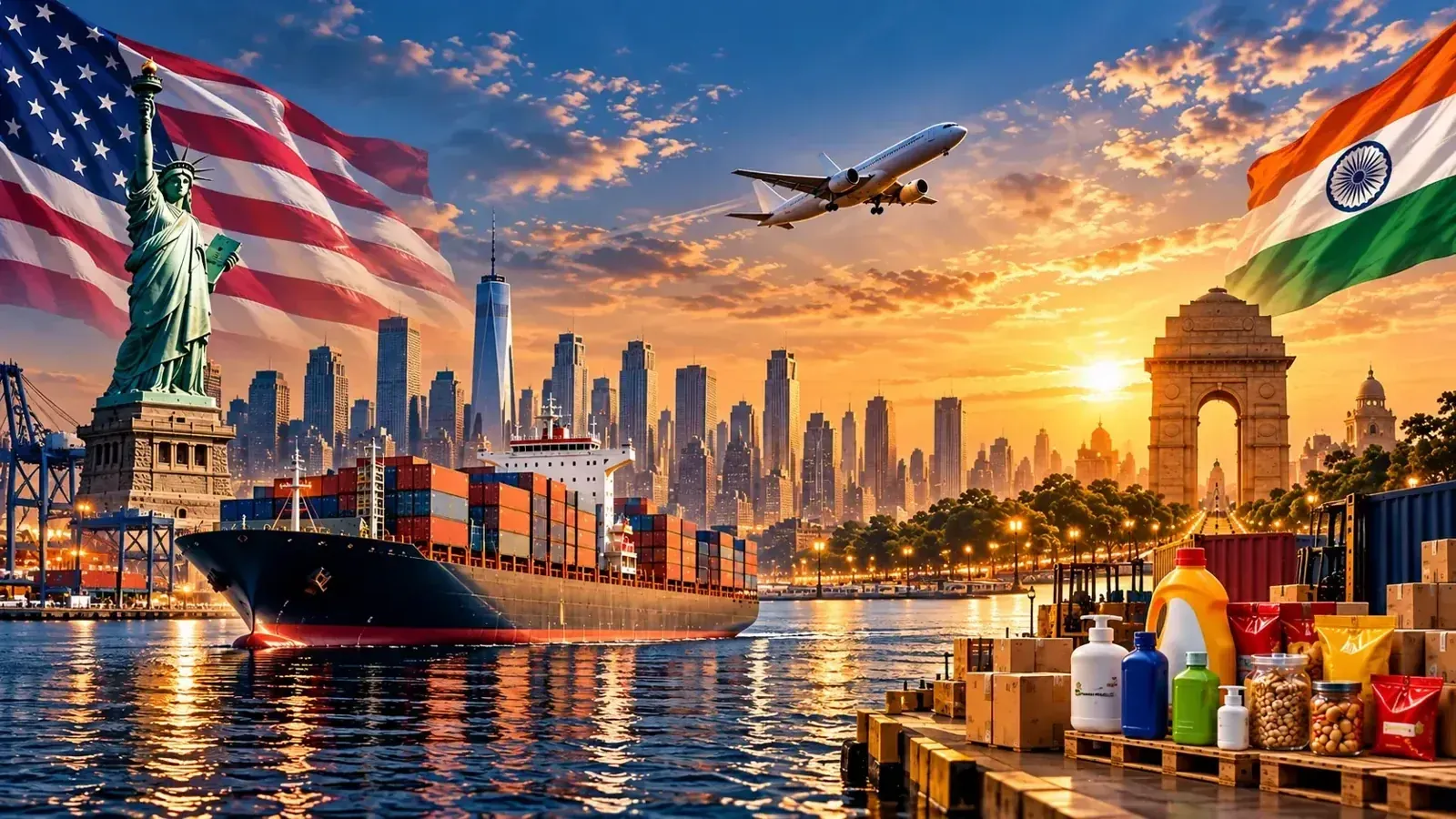 Trade route connecting the United States and India by air and sea